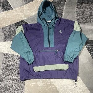 Vintage Nike ACG Windbreaker Jacket Men XL Purple Green Hoodie Anorak Pullover